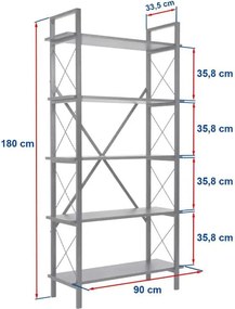 Βιβλιοθήκη Elysian Megapap χρώμα travertine - μαύρο 90x33,5x180εκ.