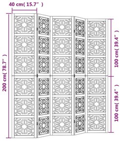 Διαχωριστικό Χώρου με 5 Πάνελ Καφέ/Μαύρο Μασίφ Ξύλο Παυλώνιας - Καφέ