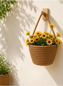 Μίνι ψάθινο καλάθι με τεχνητό ηλιοτρόπιο - Μπορντό