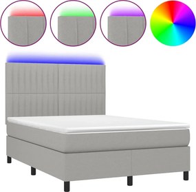 vidaXL Κρεβάτι Boxspring με Στρώμα &amp; LED Αν.Γκρι 140x200εκ. Υφασμάτινο