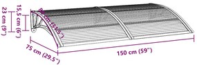 vidaXL Στέγαστρο Πόρτας Γκρι 150 x 75 εκ. από Πολυκαρβονικό