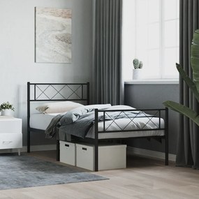 Πλαίσιο Κρεβατιού με Κεφαλάρι&amp;Ποδαρικό Μαύρο 75x190 εκ. Μέταλλο