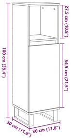 Ντουλάπι μπάνιου Παλιό ξύλο 30x30x100 cm Κατασκευασμένο ξύλο - Καφέ