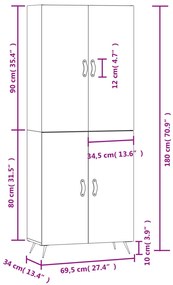 Ντουλάπι Γκρι Σκυροδέματος 69,5x34x180 εκ. Επεξεργασμένο Ξύλο - Γκρι