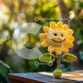 Intra Συλλεκτικό Ξύλινο Παζλ Plywood 4mm - Κροσέ κίτρινο ηλίανθο Σε Ξύλινο Κουτί - Διαστάσεις: 10x10 cm – 25 κομμάτια