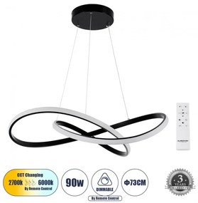 Κρεμαστό Φωτιστικό LED CCT 90W Φ73cm Αλουμίνιο Dimmable Globostar 60913 Μαύρο