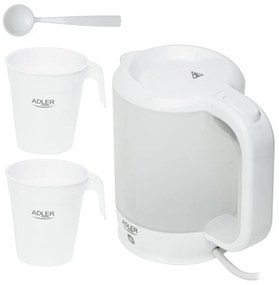 Ηλεκτρικός βραστήρας Adler AD 1381, 900W, 0.5 l, 2 φλιτζάνια και κουτάλα, Επίπεδο θερμαντικό στοιχείο, Προστασία υπερθέρμανσης, Λευκό