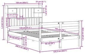 Κρεβάτι Βιβλιοθήκη Χωρίς Στρώμα 120x200 εκ Μασίφ Ξύλο Πεύκο - Καφέ
