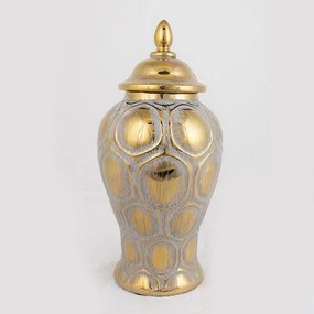 Βάζο Διακοσμητικό Με Καπάκι 752-20019 16x16x33,8cm Grey-Gold Estheti Home Κεραμικό