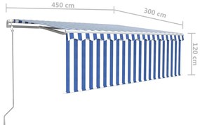 Τέντα Αυτόματη με Σκίαστρο/LED/Αισθ. Ανέμου Μπλε/Λευκό 4,5x3 μ. - Μπλε