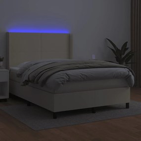 vidaXL Κρεβάτι Boxspring με Στρώμα &amp; LED Κρεμ 140x200 εκ. Συνθ. Δέρμα
