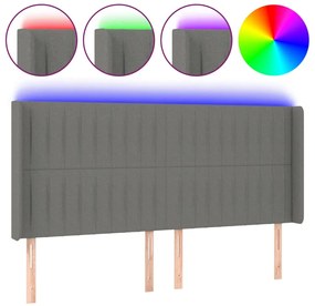 vidaXL Κεφαλάρι Κρεβατιού LED Σκούρο Γκρι 163x16x118/128εκ. Υφασμάτινο