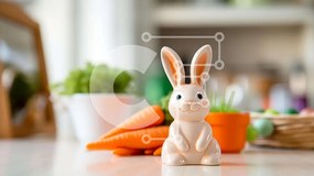 Intra Συλλεκτικό Ξύλινο Παζλ Plywood 4mm - Λευκό ειδώλιο λαγουδάκι με καρότα Σε Ξύλινο Κουτί - Διαστάσεις Puzzle: 10x10 cm – 25 κομμάτια