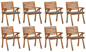Καρέκλες Κήπου 8 τεμ. από Μασίφ Ξύλο Ακακίας με Μαξιλάρια - Γκρι