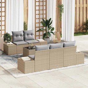 vidaXL Σετ Καναπέ Κήπου 6 pcs Μπεζ Πολυ ράταν