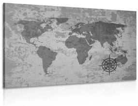 Εικόνα ενός παλιού παγκόσμιου χάρτη με πυξίδα σε ασπρόμαυρο - 120x80