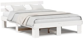 vidaXL Κρεβάτι  με Κεφαλάρι Λευκό 140x200 εκ Μασίφ Ξύλο Πεύκου