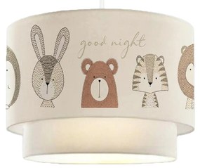 PENDANT CEILING LAMP  KIDS’ ROOM DOUBLE WHITE DRUM SHADE WITH MULTICOLORED ANIMAL FIGURES 30x20x70 εκ.