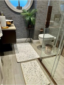 Stewehome Σετ 2 τεμαχίων μπανμπού χαλιών μπάνιου με αντιολισθητική δερμάτινη βάση και ψηφιακή εκτύπωση 60x100x6 cm
