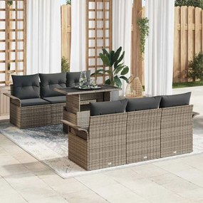 vidaXL Σετ Καναπέ Κήπου με μαξιλάρι 7 pcs Γκρι Πολυ ράταν