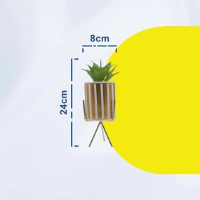 Τεχνητό Φυτό σε Κεραμικό Γλαστράκι και Χρυσή Βάση 8x24cm - Χρυσό