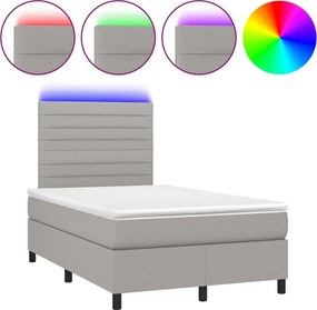 vidaXL Κρεβάτι Boxspring με Στρώμα &amp; LED Αν.Γκρι 120x200 εκ Υφασμάτινο