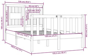 vidaXL Πλαίσιο Κρεβατιού 120 x 190 εκ. από Μασίφ Ξύλο Small Double
