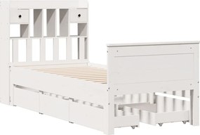 vidaXL Κρεβάτι Βιβλιοθήκη Χωρίς Στρώμα Λευκό 75x190 εκ Μασίφ Πεύκο