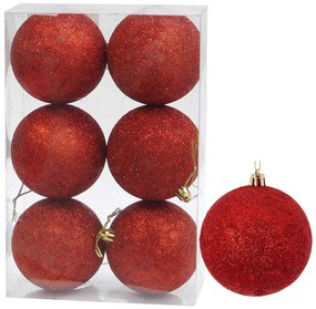 Set/6 τεμ Χριστουγεννιάτικες Μπάλες Κόκκινες Glitter 8cm 235997