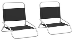 310366 vidaXL Καρέκλες Παραλίας Πτυσσόμενες 2 τεμ. Μαύρες Υφασμάτινες Μαύρο, 1 Τεμάχιο