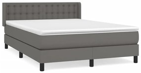 vidaXL Κρεβάτι Boxspring με Στρώμα Γκρι 140x190εκ. από Συνθετικό Δέρμα