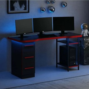 Γραφείο Gaming Με Φως Led Phoenix 506MNR3432 150x60x76cm Black-Red