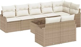vidaXL Σετ Καναπέ Κήπου 9 pcs Μπεζ και Λευκό συνθετικό ρατάν