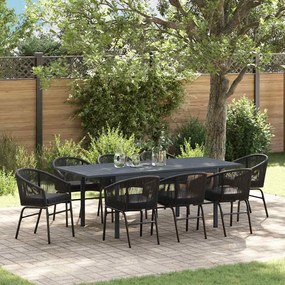 vidaXL Σετ Τραπεζαρίας Κήπου 9 pcs Μαύρο Large Μέταλλο & Πλαστικό