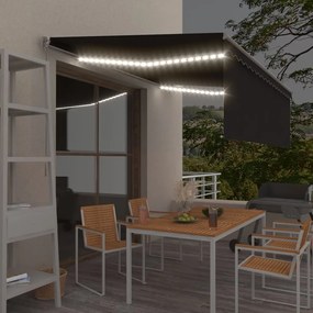 vidaXL Τέντα Συρόμενη Χειροκίνητη με Σκίαστρο & LED Ανθρακί 4,5 x 3 μ.