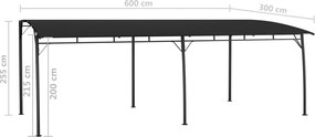 vidaXL Τεντοπέργκολα Κήπου Ανθρακί 6 x 3 x 2,55 μ.