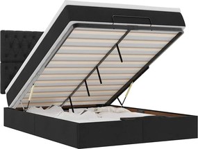 vidaXL Οθωμανικό κρεβάτι με στρώμα &amp; LEDs Μαύρο 140x200 cm Ύφασμα