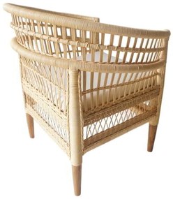 Πολυθρόνα Necorian paakoworld teak ξύλο με pe rattan σε φυσική απόχρωση και λευκό μαξιλάρι 80x70x87εκ