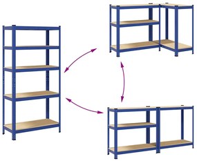 vidaXL Ραφιέρες 5 Επιπέδων 2 τεμ. Μπλε από Ατσάλι &amp; Επεξεργασμένο Ξύλο