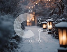 Intra Συλλεκτικό Ξύλινο Παζλ Plywood  4mm - Winter Wonderland: Snowy Pathway με αναμμένα φανάρια Σε Ξύλινο Κουτί - Διαστάσεις Puzzle: 10x10 cm – 25 κομμάτια