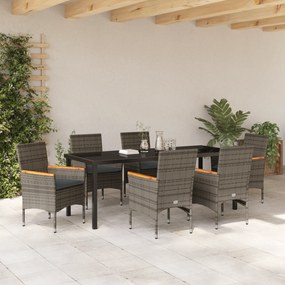vidaXL Σετ Τραπεζαρίας Κήπου 7 τεμαχίων με Μαξιλάρια Γκρι Πολυ Ρατάν