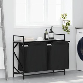 vidaXL Καλάθι Απλύτων με 2 Θέσεις και Ράφι, Γκρι Sonoma
