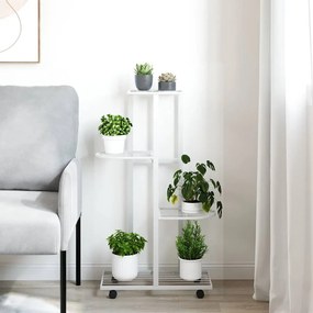 vidaXL Βάση Λουλουδιών 4 Επιπέδων με Ρόδες 44x23x80 εκ. Λευκή Σίδερο