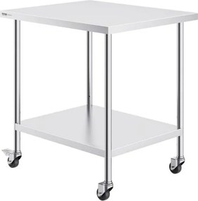 VEVOR Stainless Steel Work Table Commercial Prep Table 30x36 Inch With 4 Casters