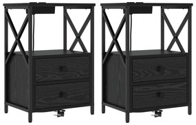 vidaXL Κομοδίνο με Σταθμό Φόρτισης 2 pcs Μαύρη δρυς Επεξεργασμένο ξύλο