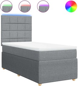 vidaXL Κρεβάτι Boxspring με Στρώμα Ανοιχτό Γκρι 90x200 εκ. Υφασμάτινο