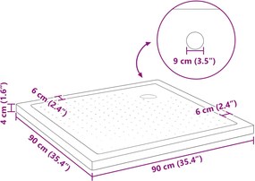 vidaXL Δίσκος Βάσης Ντους με Τρύπες 90 x 90 x 4 cm ABS Μαύρο