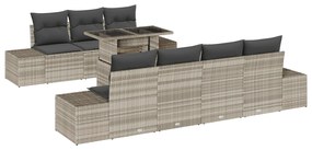 vidaXL Σετ Καναπέ Κήπου 8 Τεμαχίων με Μαξιλάρια Ανοιχτό Γκρι Πολυ Ρατάν
