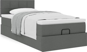 vidaXL Οθωμανικό κρεβάτι με στρώμα σκούρο γκρι 90x190cm ύφασμα