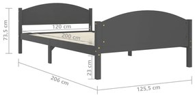 vidaXL Πλαίσιο Κρεβατιού Σκούρο Γκρι 120x200 εκ. από Μασίφ Ξύλο Πεύκου